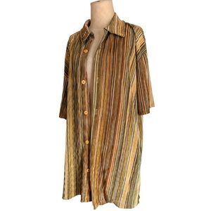 VTG 90s retro grunge stripe short sleeve shirt colorful slinky funky m pleated